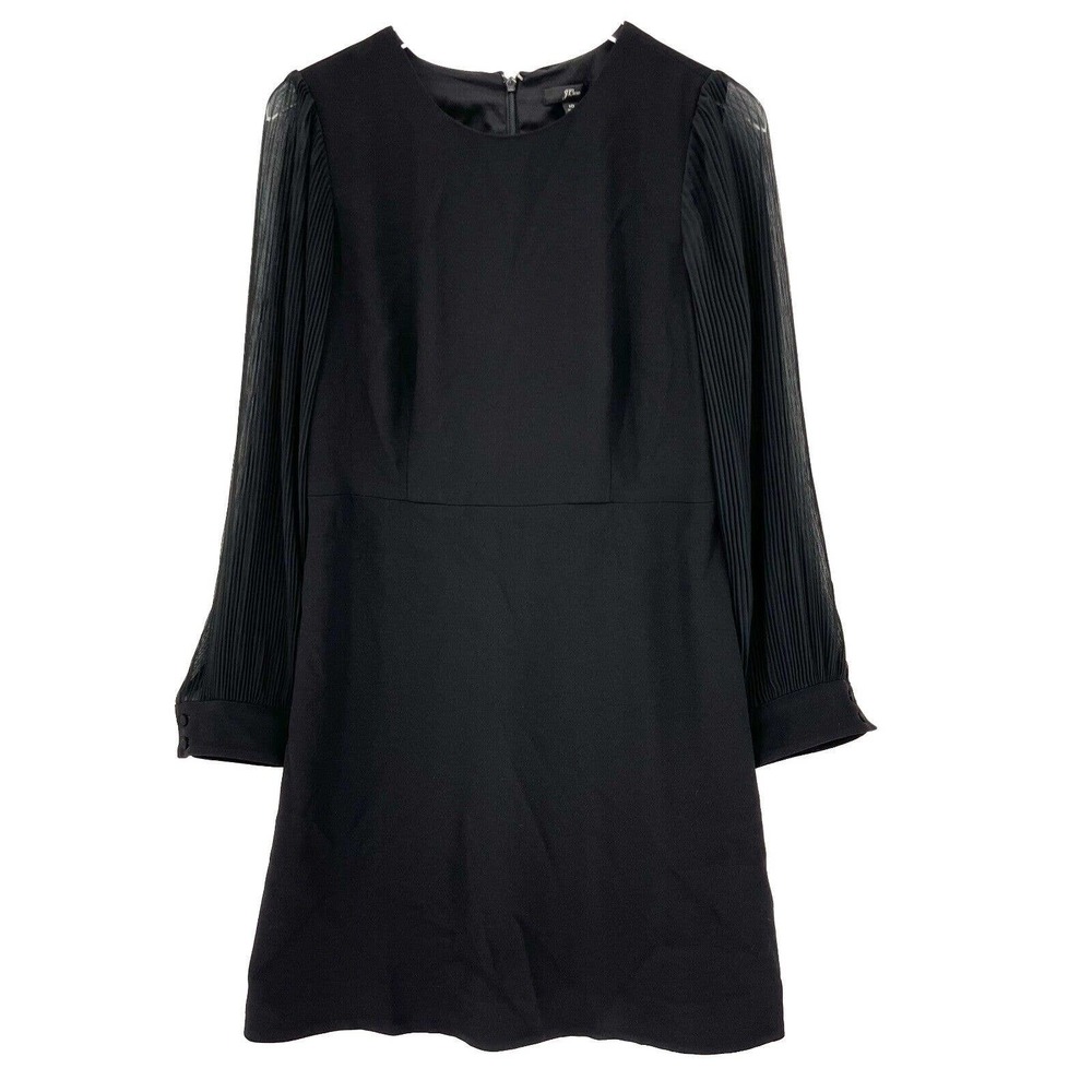 J Crew Foggia Pleated Sheath Dress Long Sleeve Party Cocktail Black AF407 Sz 10